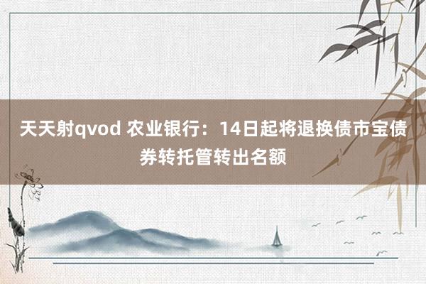 天天射qvod 农业银行：14日起将退换债市宝债券转托管转出名额