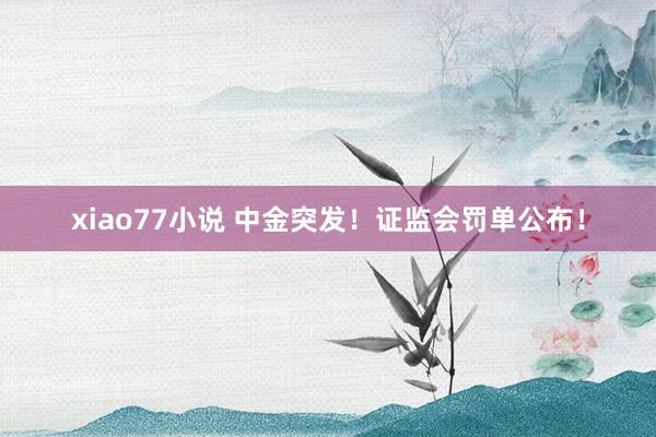 xiao77小说 中金突发！证监会罚单公布！